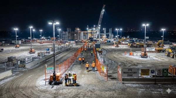 Alberta light tower rentals illuminating a remote job site for safe night work