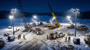 Alberta light tower rentals illuminating a remote job site for safe night work