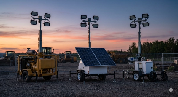 light tower rentals options including diesel solar and electric units on site