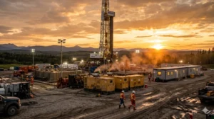 Oilfield Generators in Alberta powering a remote drilling site with heavy industrial equipment and lighting systems