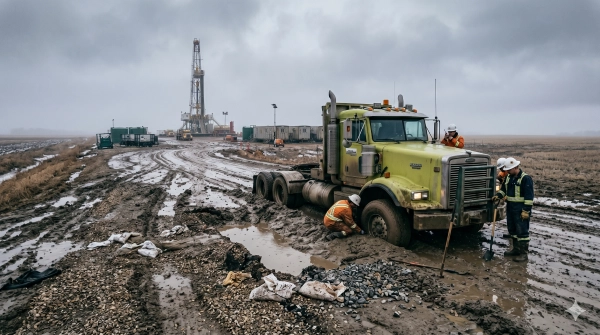 Poor access roads creating oilfield site setup delays for Alberta drilling crews