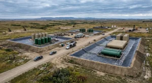 Secondary Containment Alberta system protecting storage tanks at an Alberta oilfield site